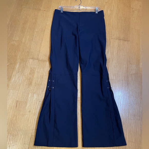 Joseph Ribkoff Navy Flare Pants with Side Accents - Picture 1 of 6